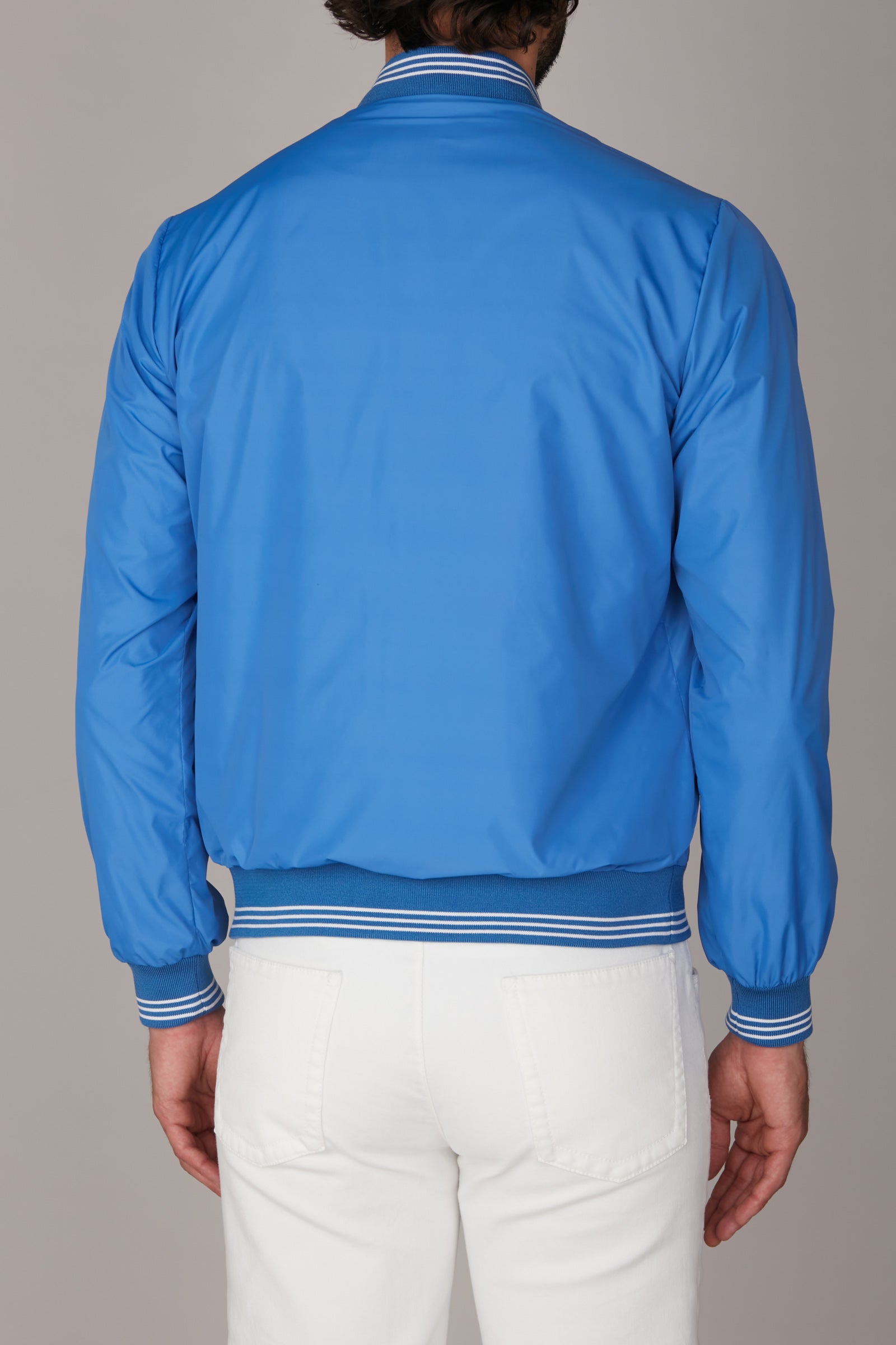Blouson aviateur à bords-côtes rayés - Bleu & Blanc