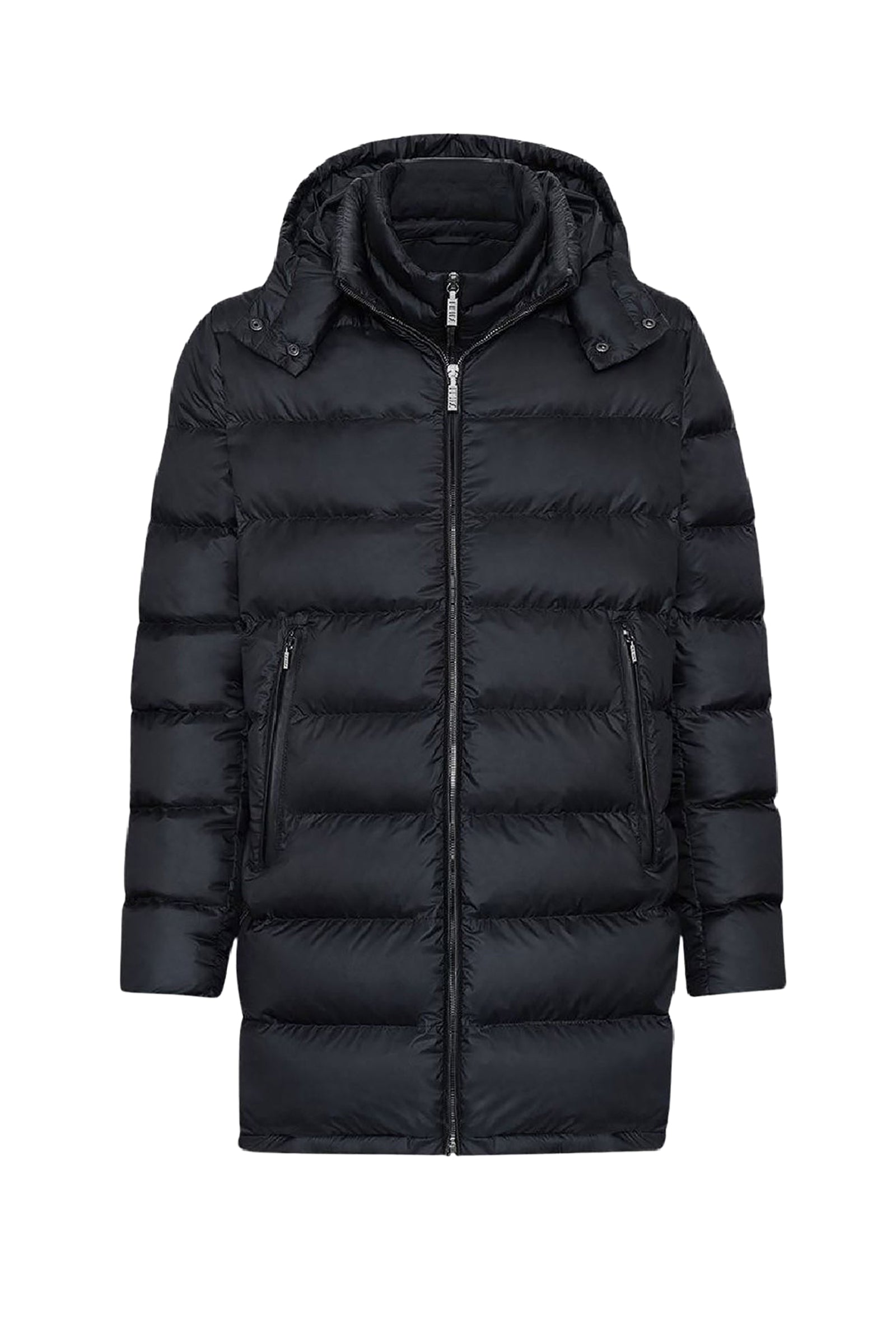 Long quilted hooded jacket - Black & Brown