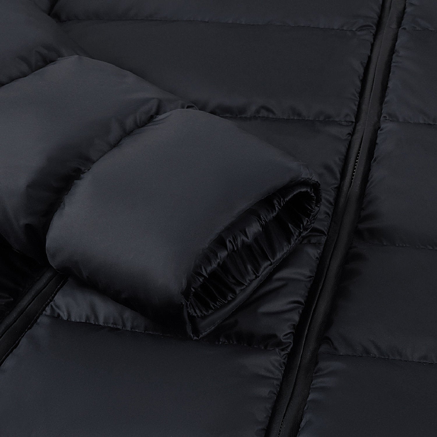 Long quilted hooded jacket - Black & Brown