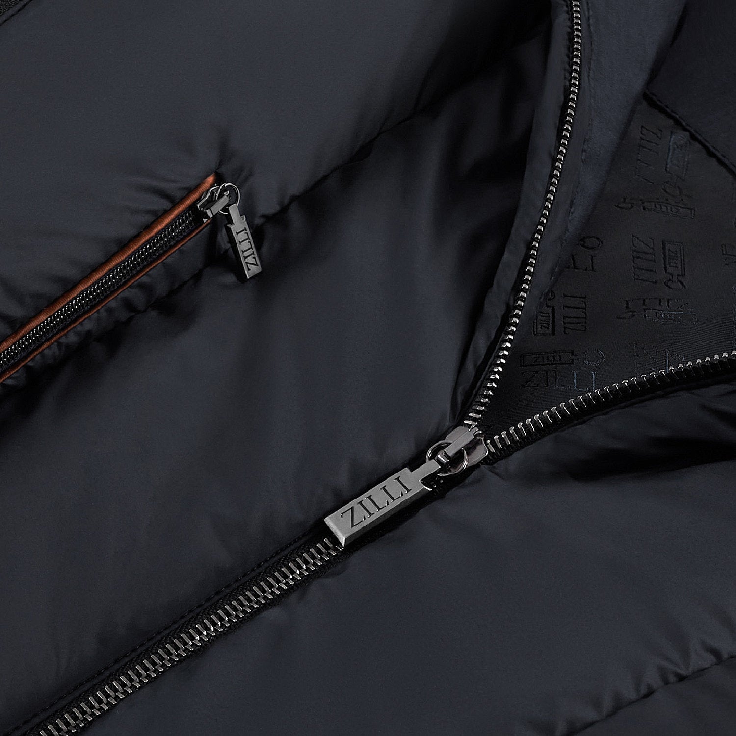 Long quilted hooded jacket - Black & Brown