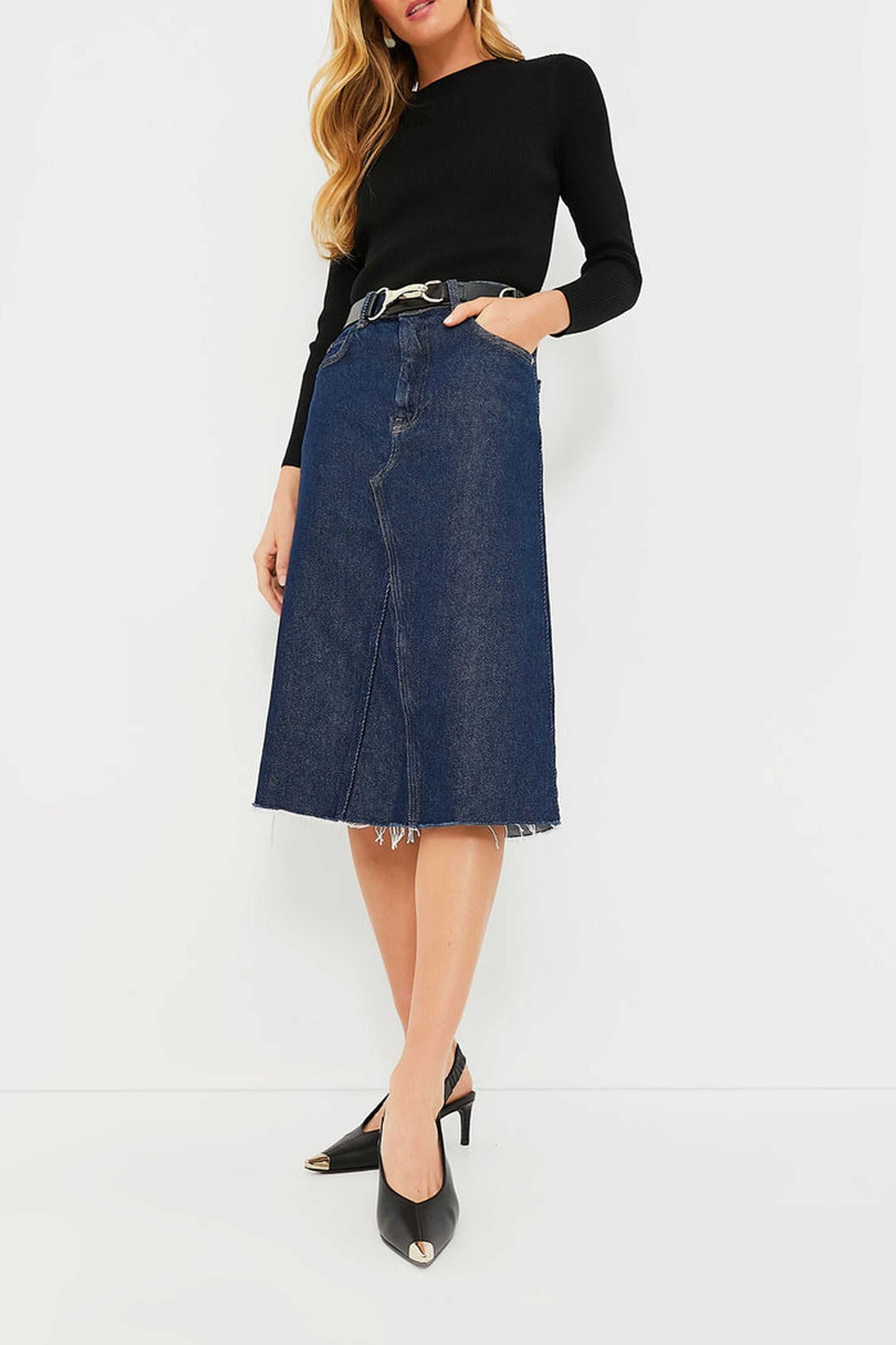 Jupe midi épais en denim - Rinse