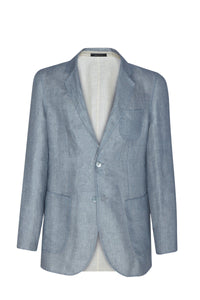 Blazer à surpiqûres en lin - Bleu & Beige
