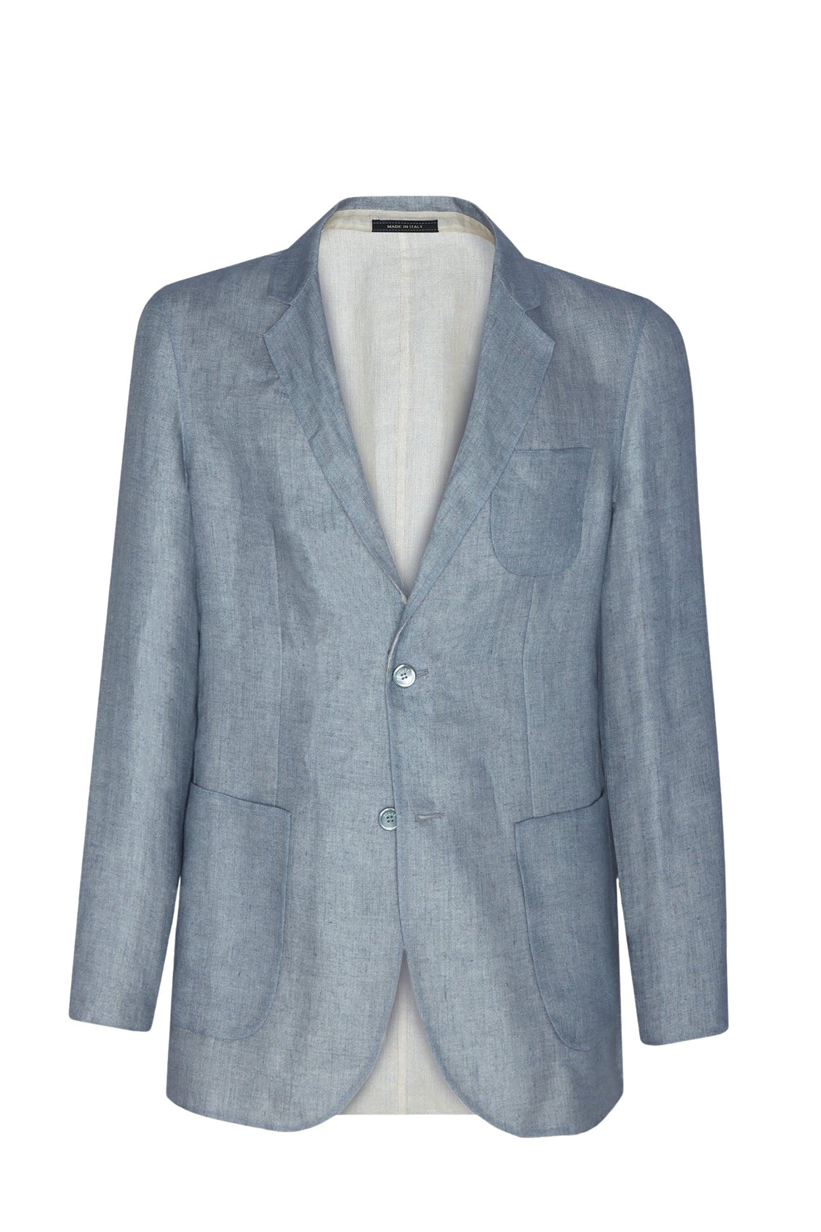 Blazer à surpiqûres en lin - Bleu & Beige