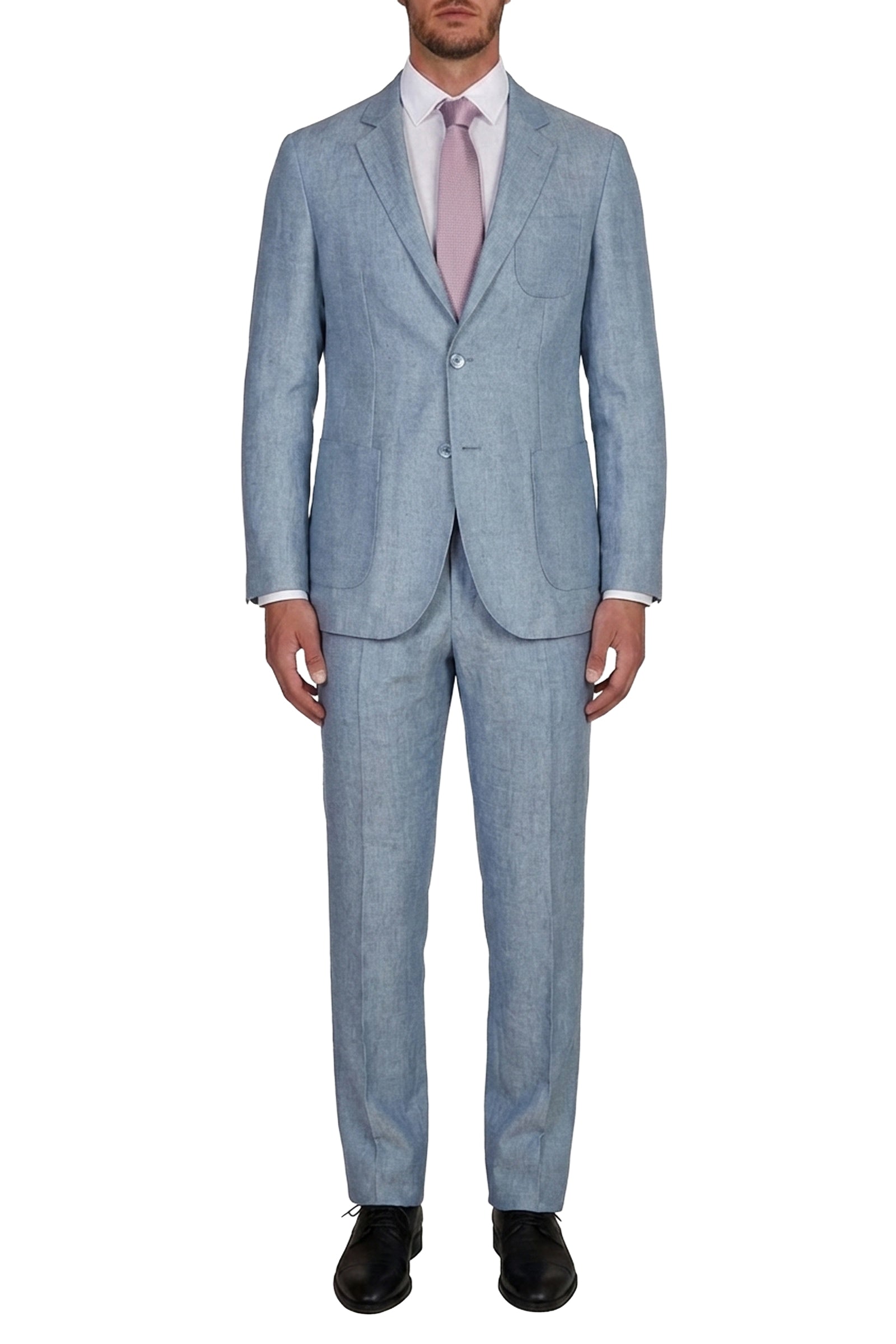 Blazer à surpiqûres en lin - Bleu & Beige