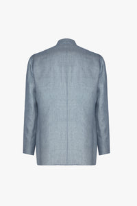 Blazer à surpiqûres en lin - Bleu & Beige