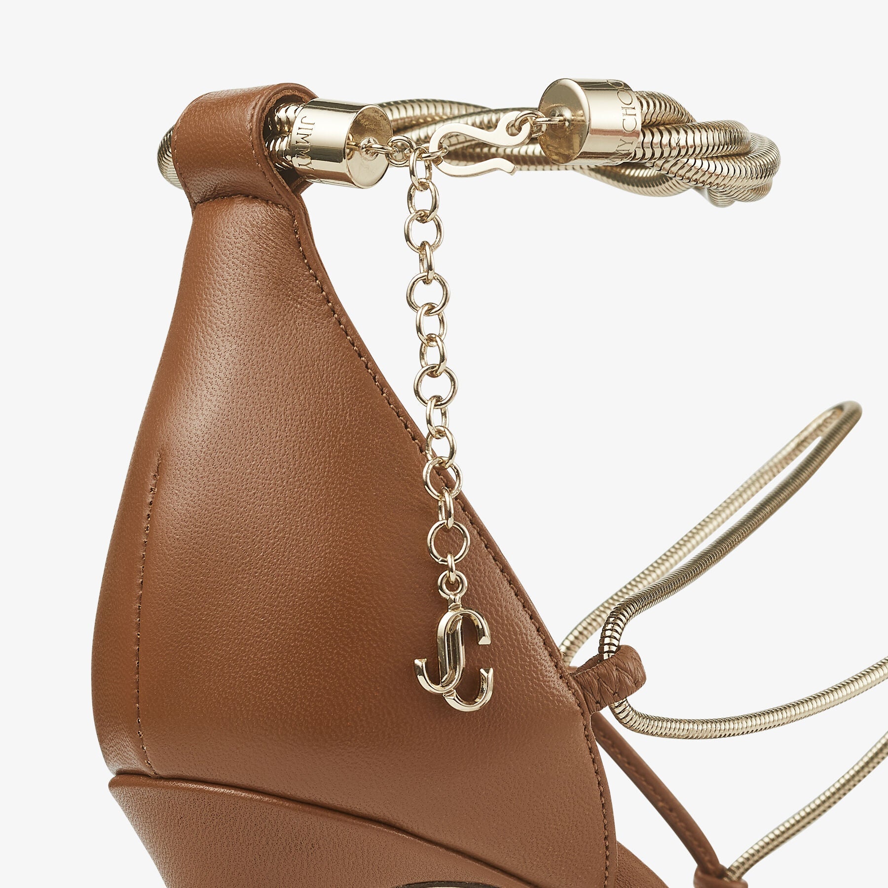 Olesia 95 pumps in leather with chains - Tan & Gold