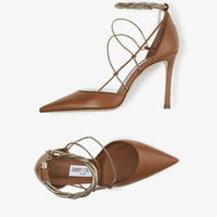 Olesia 95 pumps in leather with chains - Tan & Gold