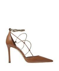 Olesia 95 pumps in leather with chains - Tan & Gold