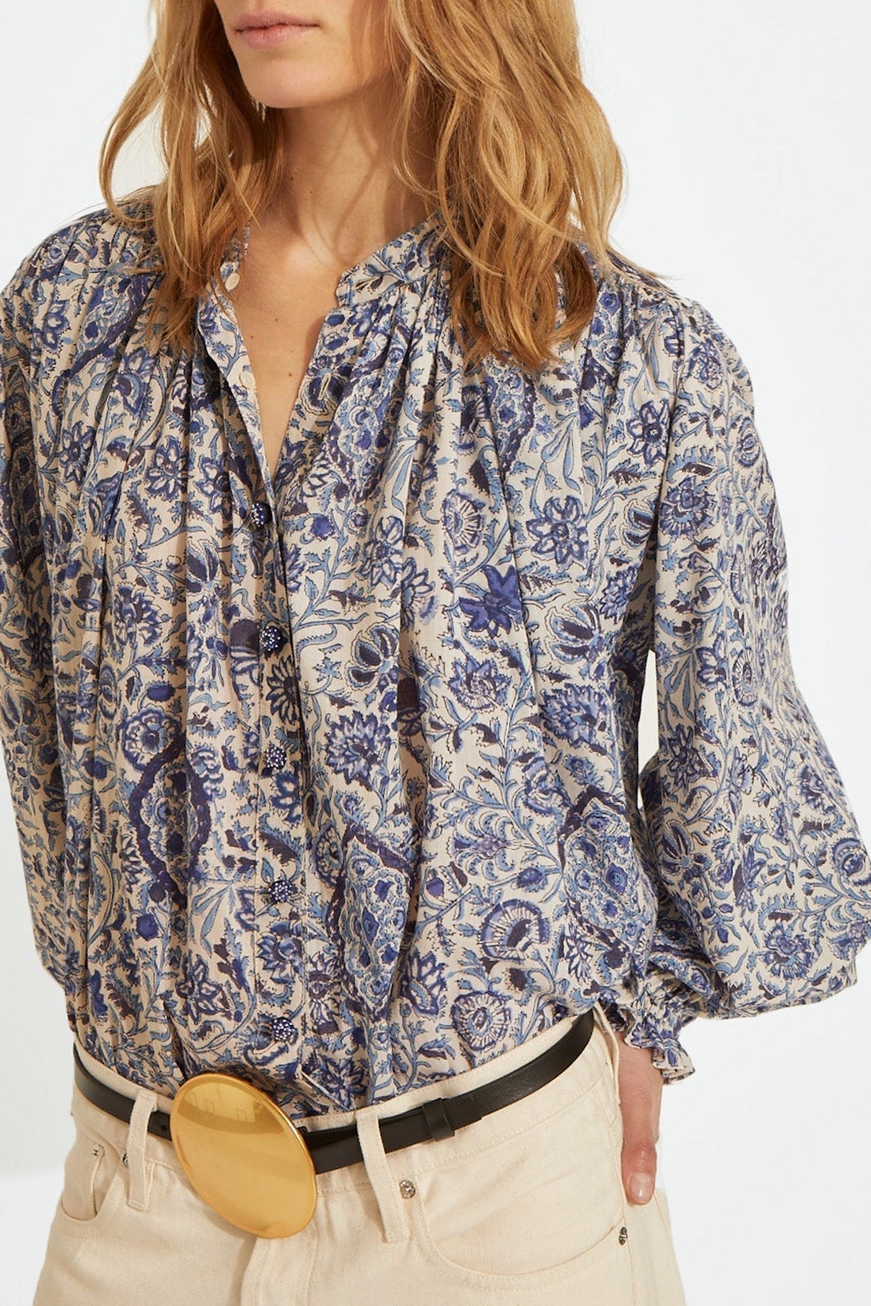Blouse Olive fleurie à manches longues - Blue
