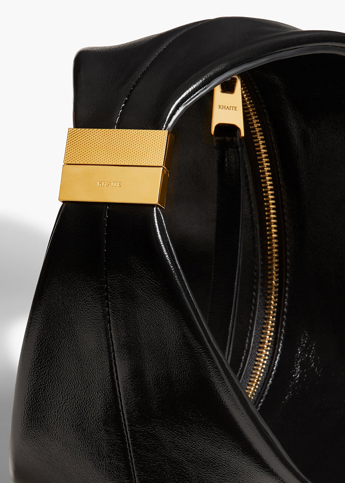 Black Small Olivia Hobo With Hardware In Black Crackle Patent Leather - Black