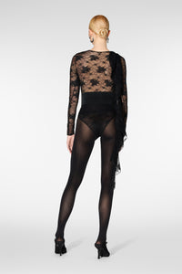 Body en dentelle à manches volantées - Black