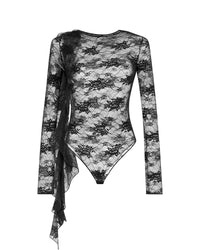 Body en dentelle à manches volantées - Black