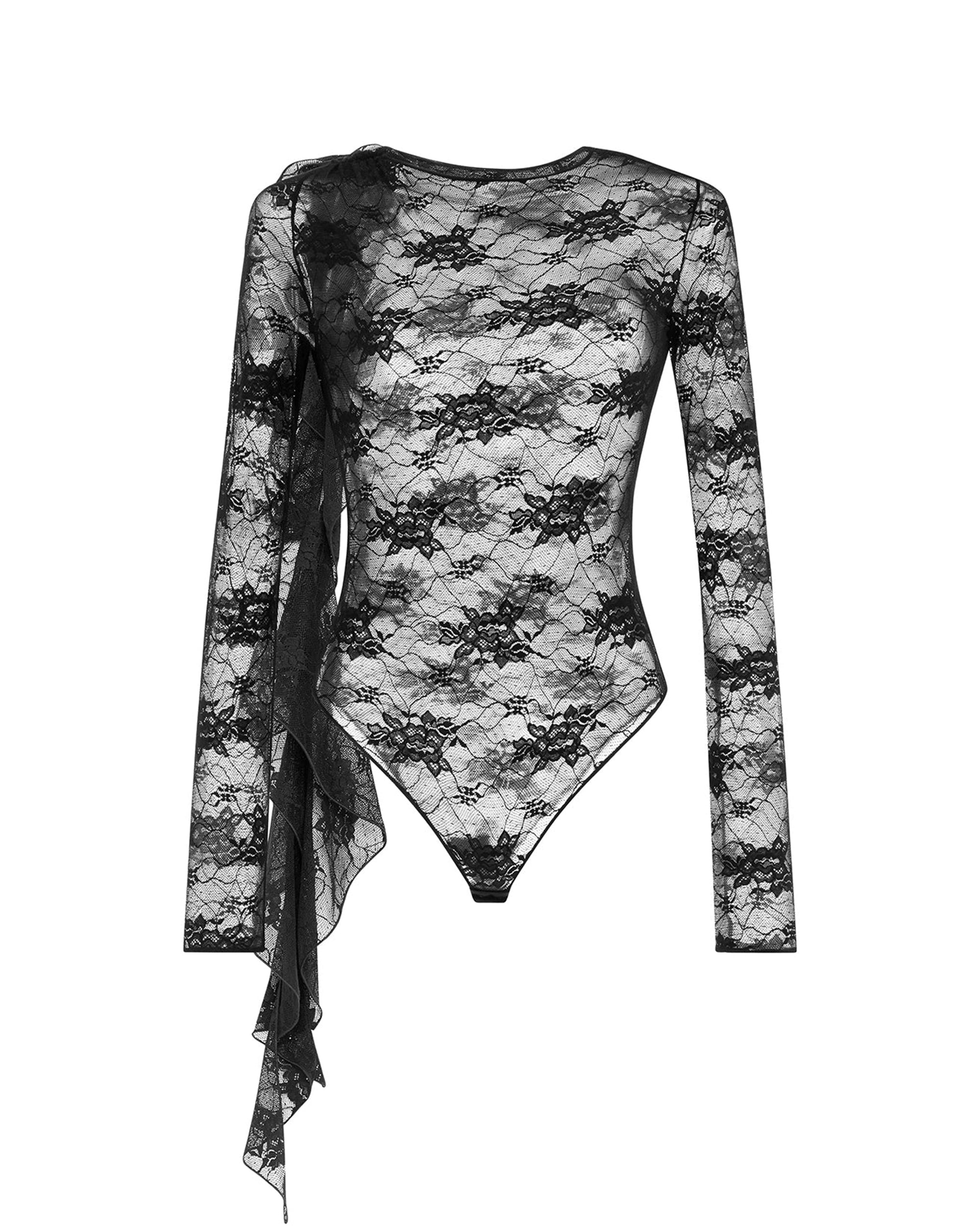 Body en dentelle à manches volantées - Black