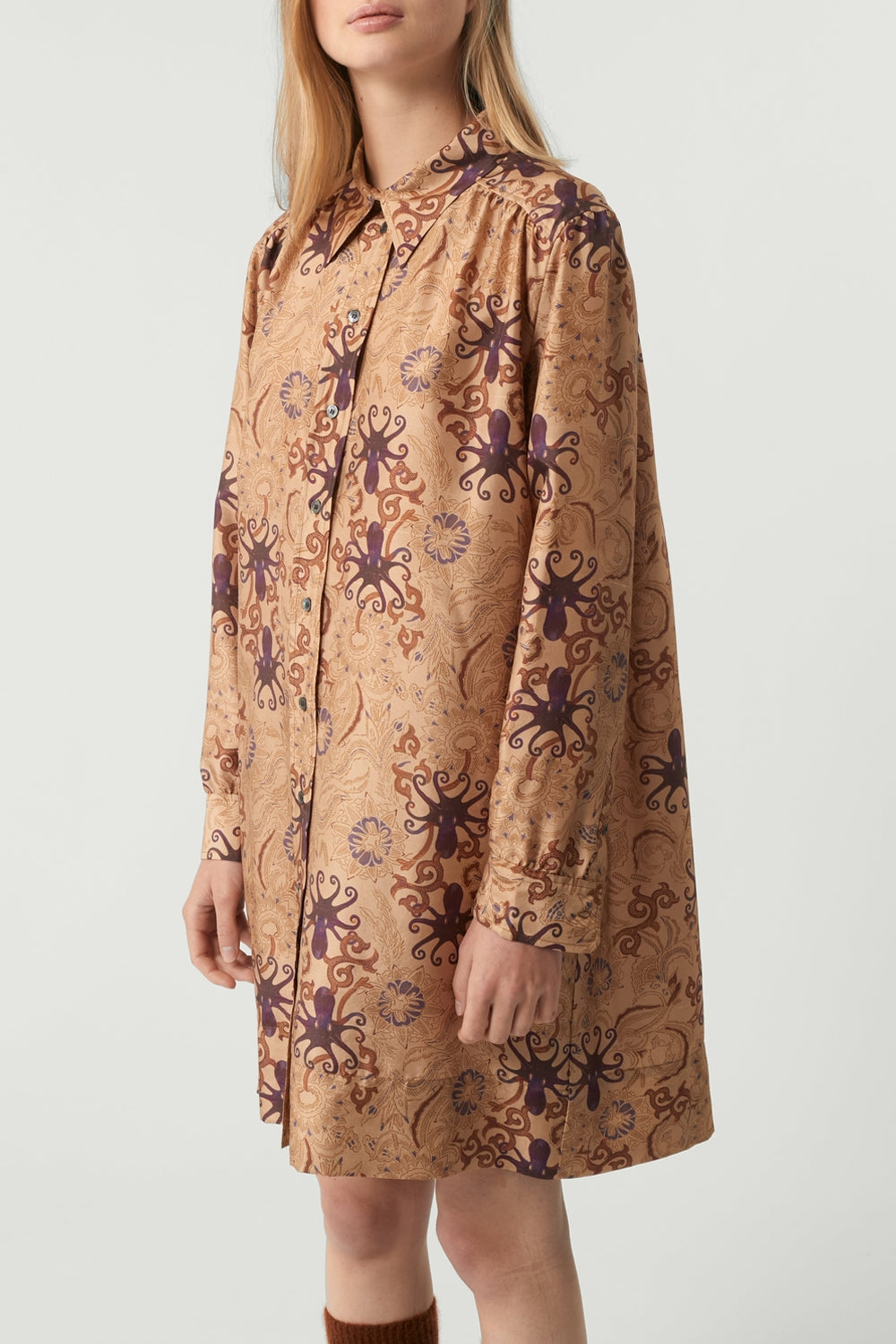 BEIGE/PRUNE ROBE CHAINE & TRAME OMBELINE