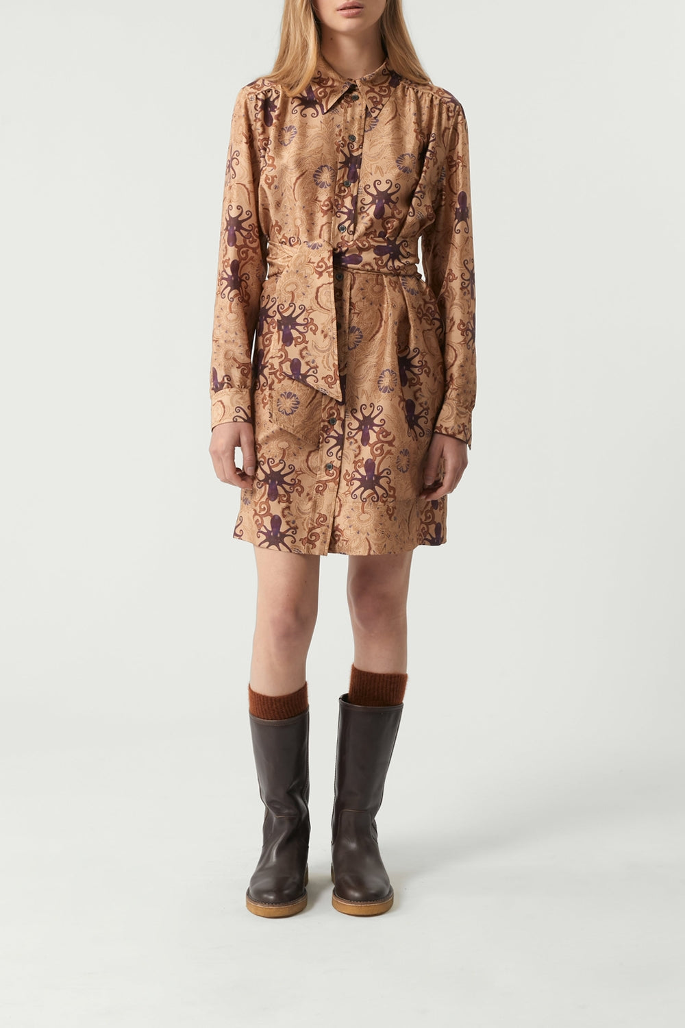 BEIGE/PRUNE ROBE CHAINE & TRAME OMBELINE