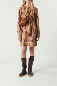 BEIGE/PRUNE ROBE CHAINE & TRAME OMBELINE