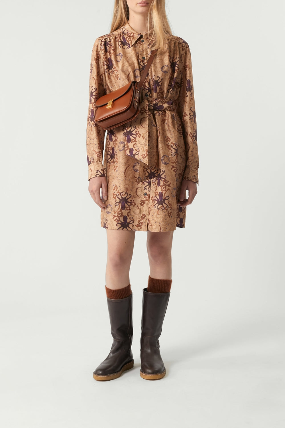 BEIGE/PRUNE ROBE CHAINE & TRAME OMBELINE