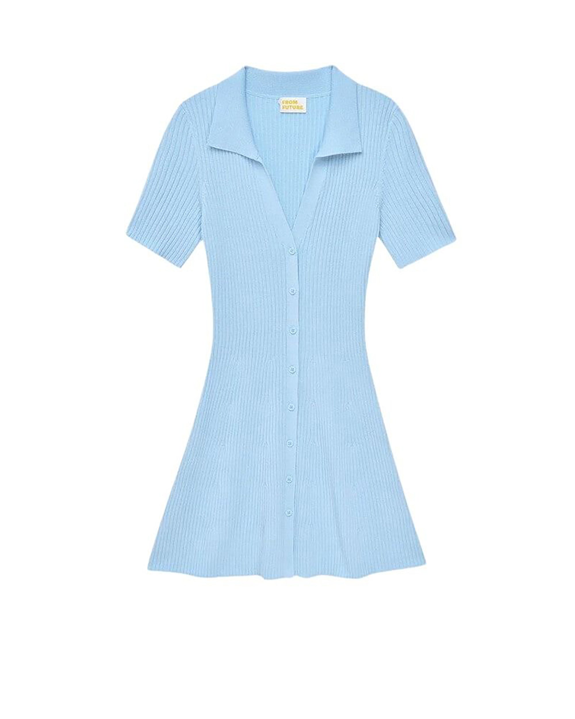 Robe courte à manches courtes en laine - Baby Blue