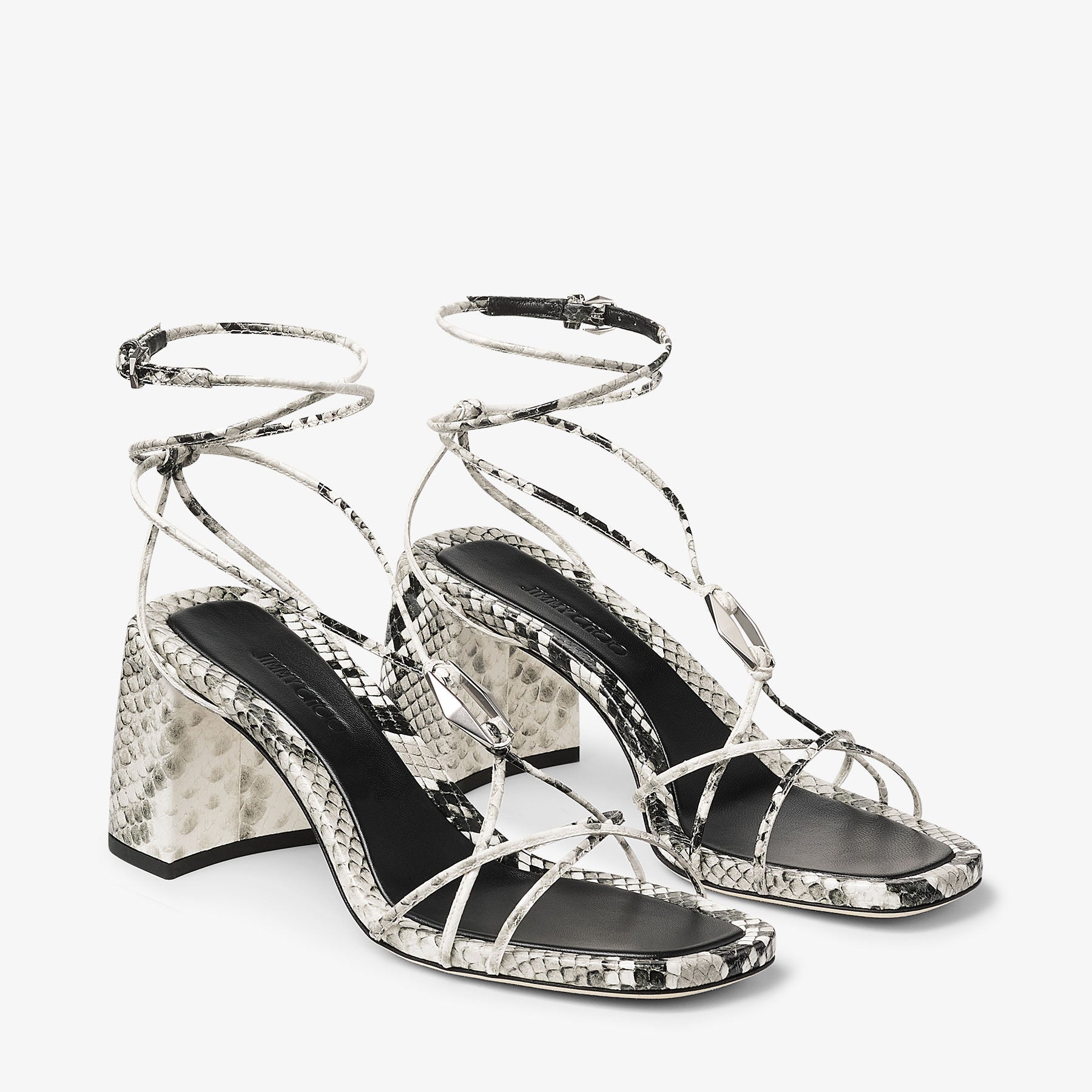 Sandales Onyxia 70 à imprimé serpent en cuir - Roccia & Antique Silver