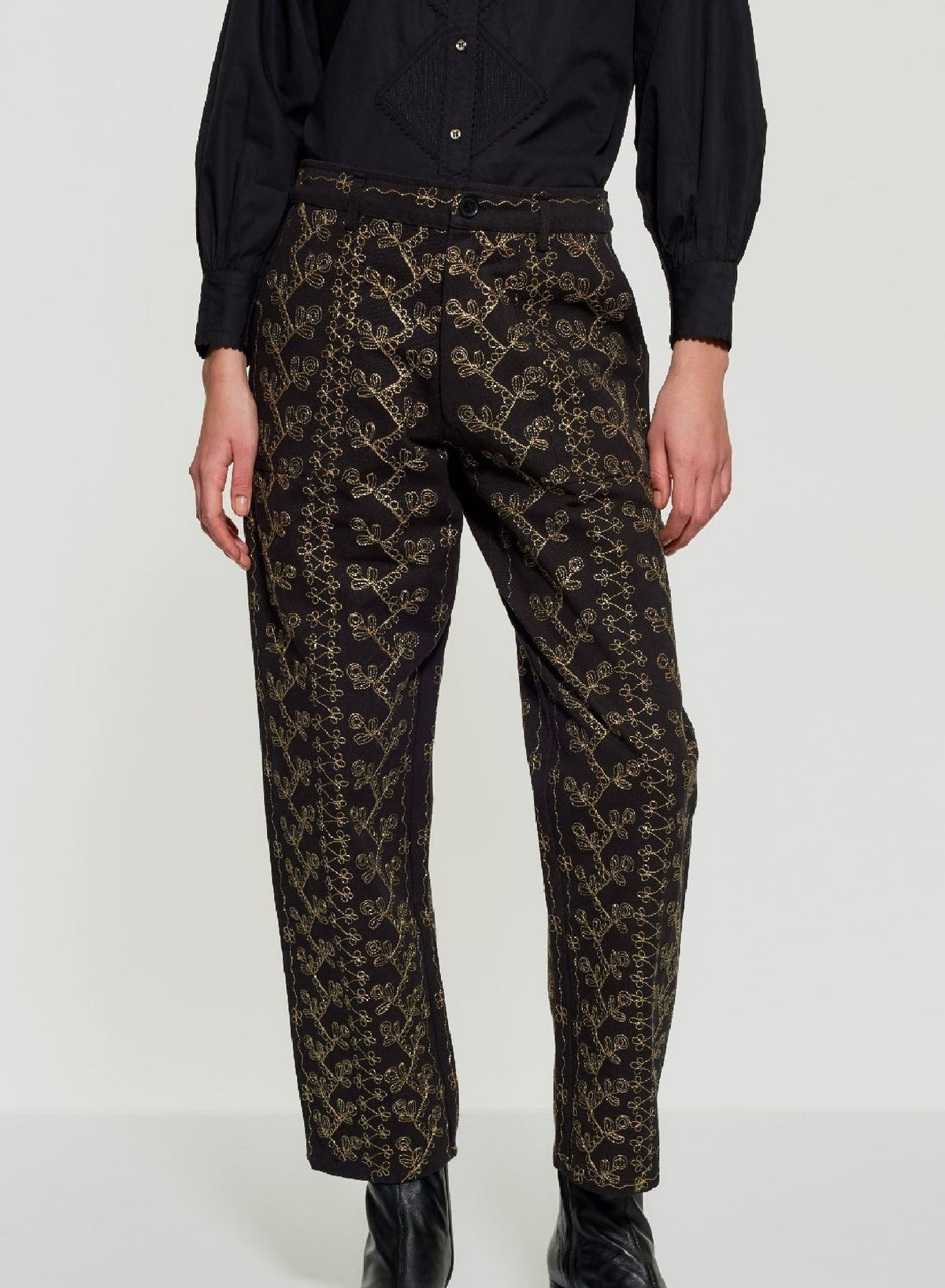 Pantalon brodé Oriane - Black