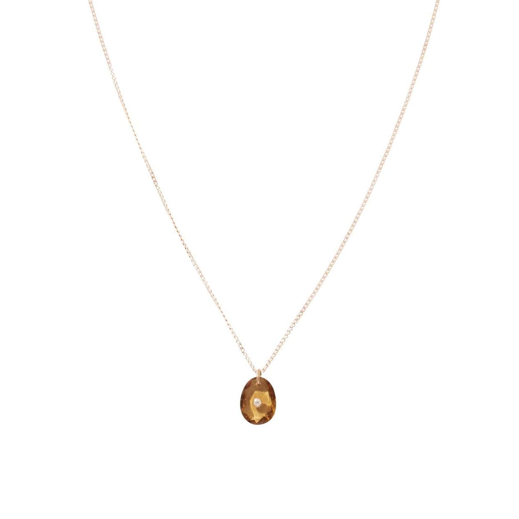 Collier Orso en or jaune avec diamant - Quartz Miel