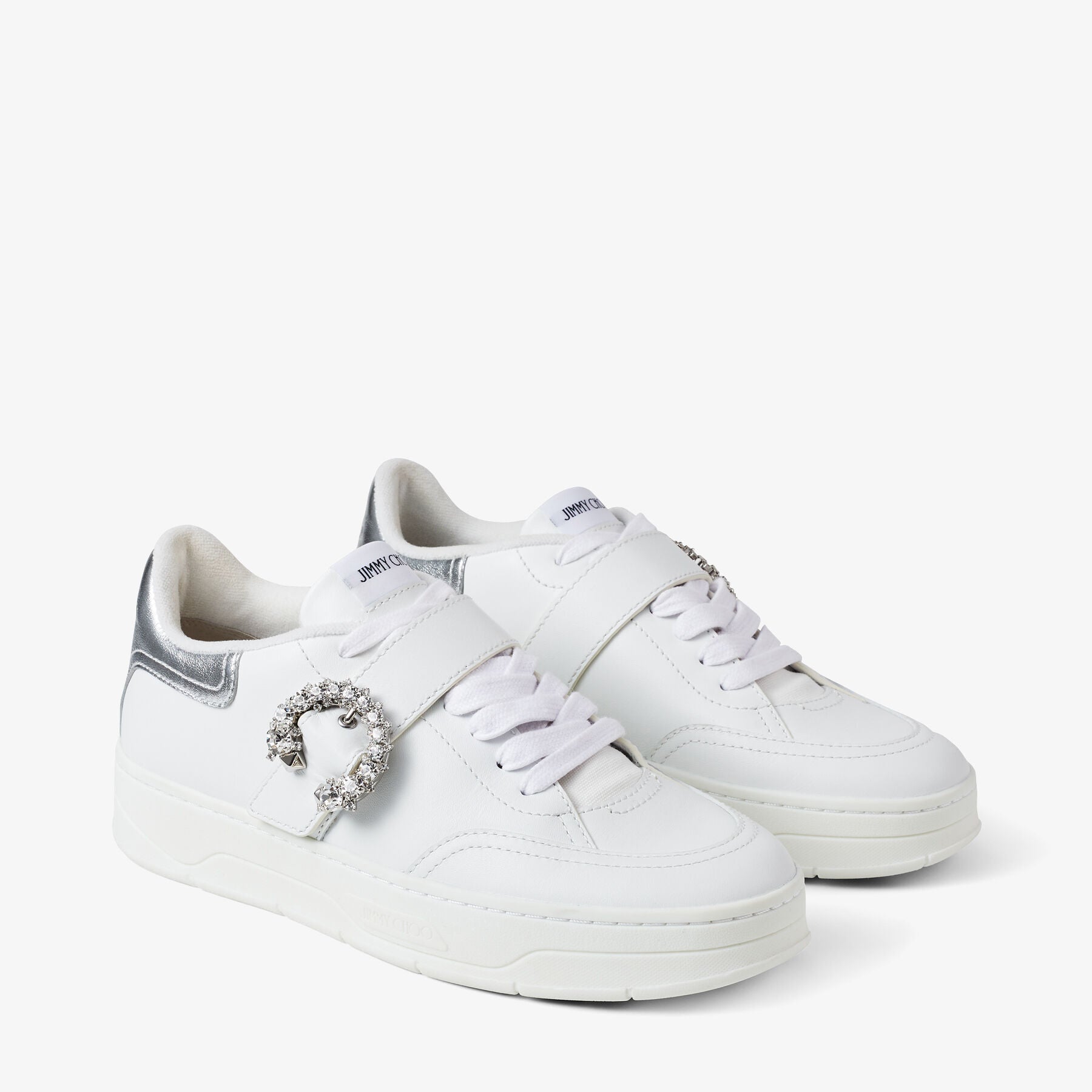 Osaka trainers in leather and leather with crystals - White, Silver & Crystal