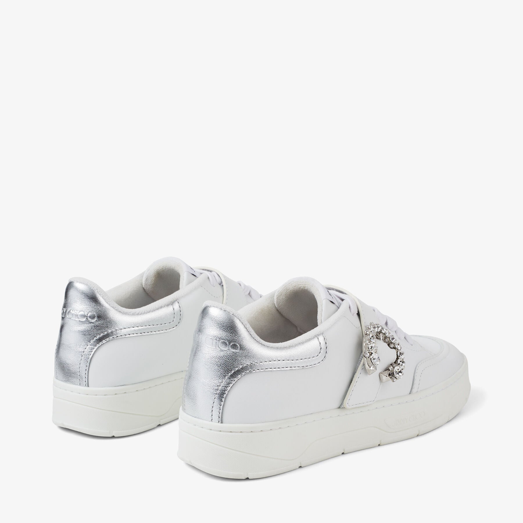 Osaka trainers in leather and leather with crystals - White, Silver & Crystal