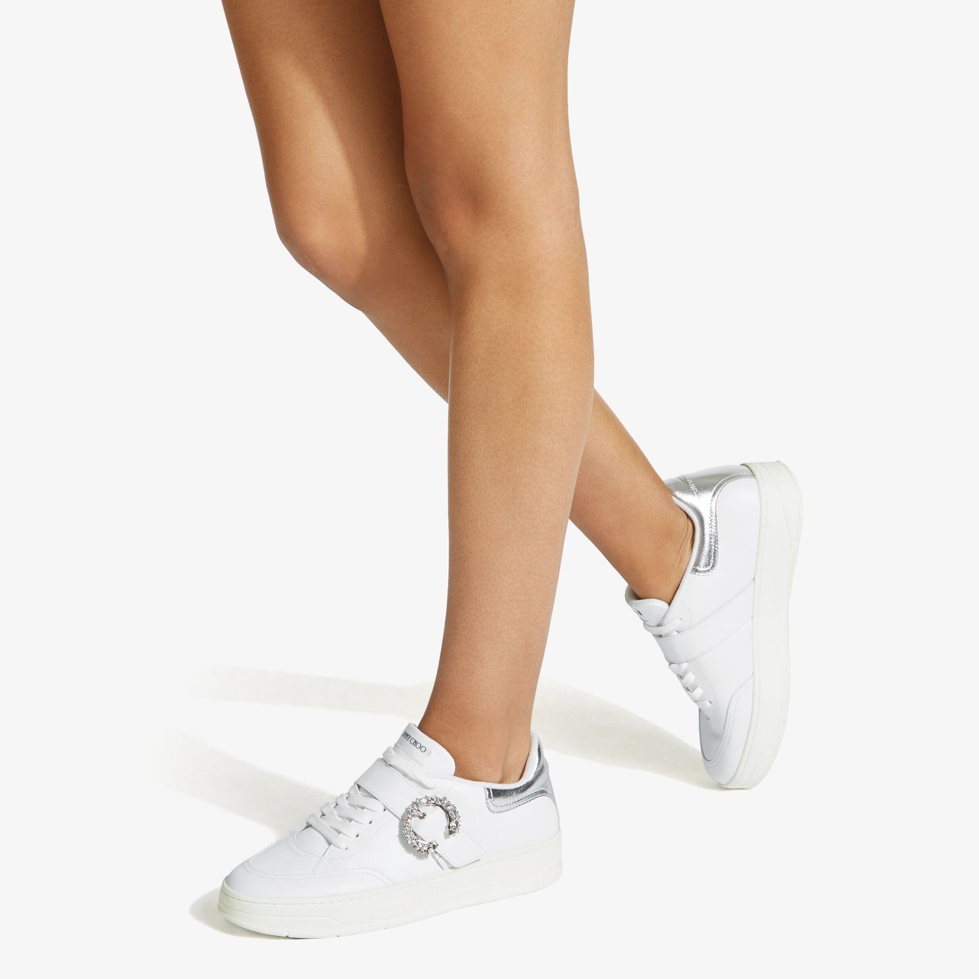 Osaka trainers in leather and leather with crystals - White, Silver & Crystal