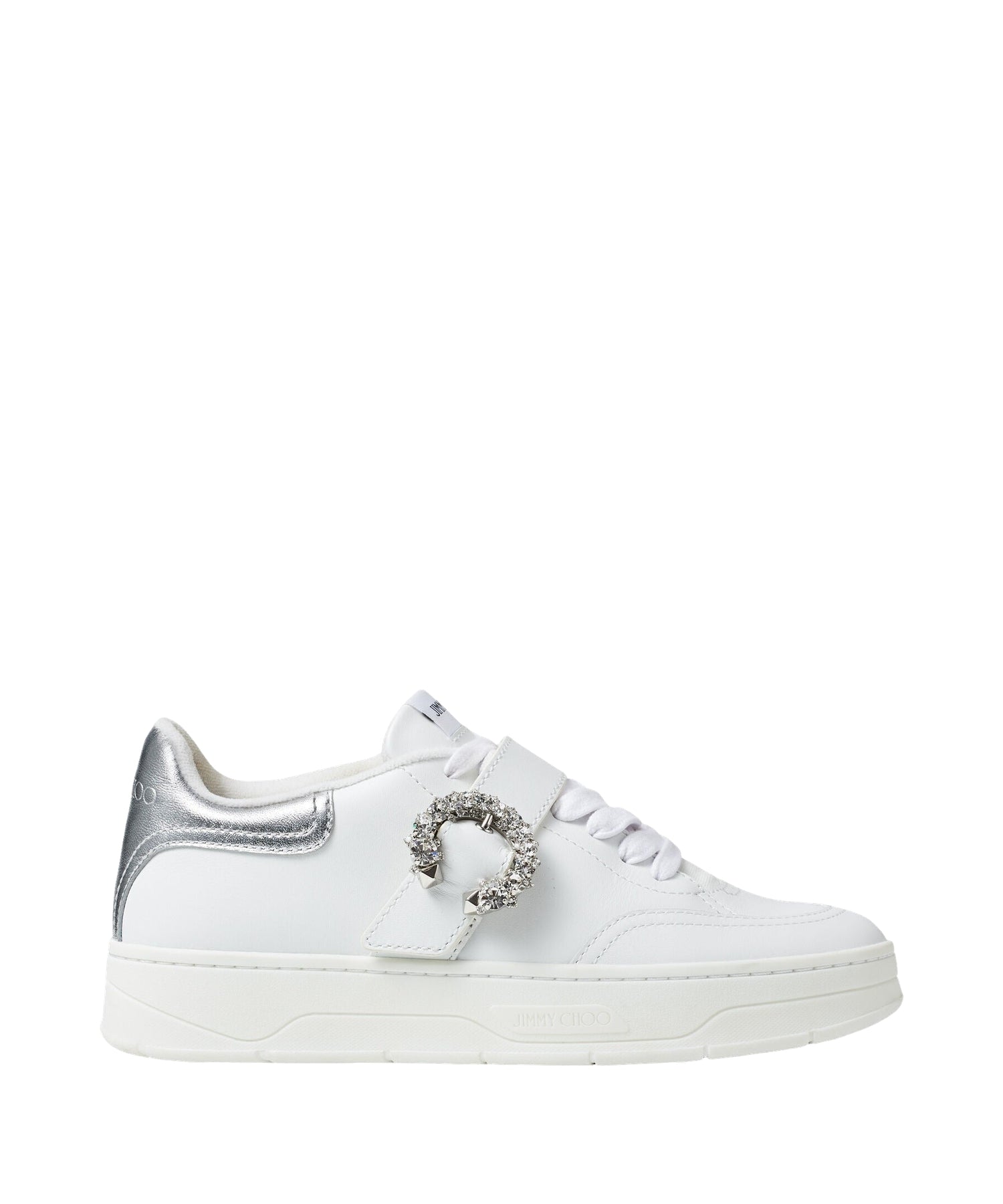 Osaka trainers in leather and leather with crystals - White, Silver & Crystal