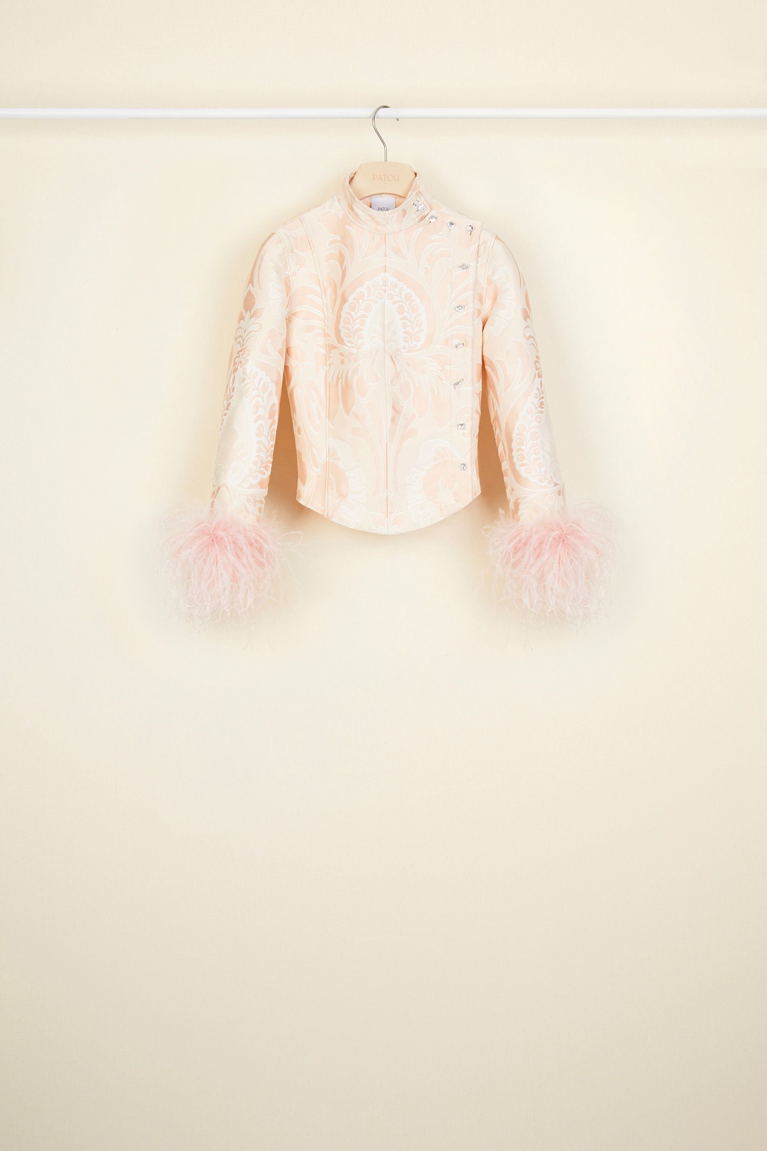 Veste en jacquard avec plumes - Fleur de Pêche