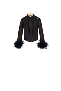 Jacquard jacket with feathers - Navy amber print