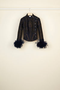 Jacquard jacket with feathers
  - Amber