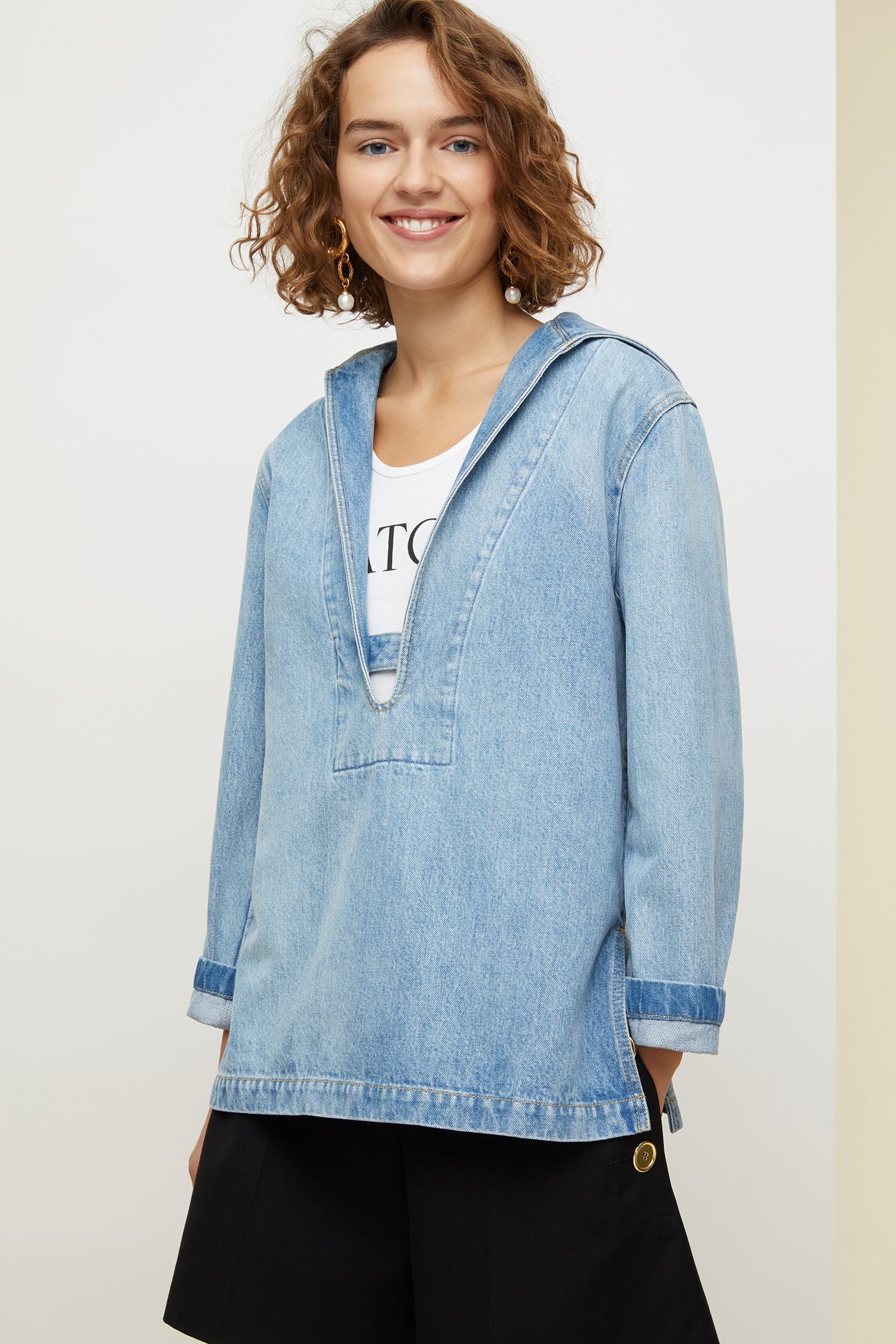 Organic denim sailor shirt - Blueberry
