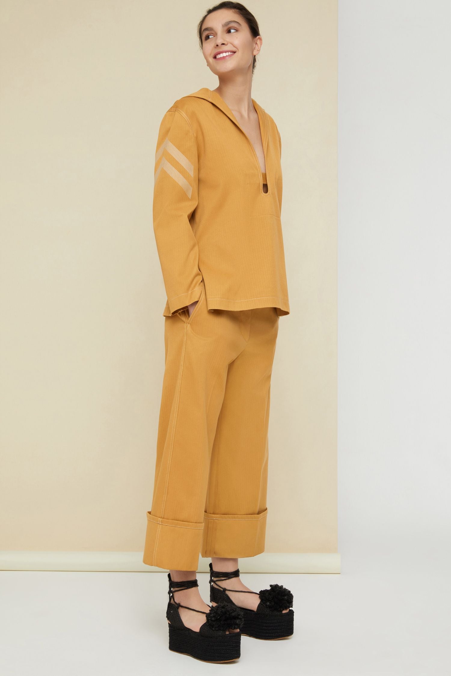 Herringbone cotton shirt - Copper