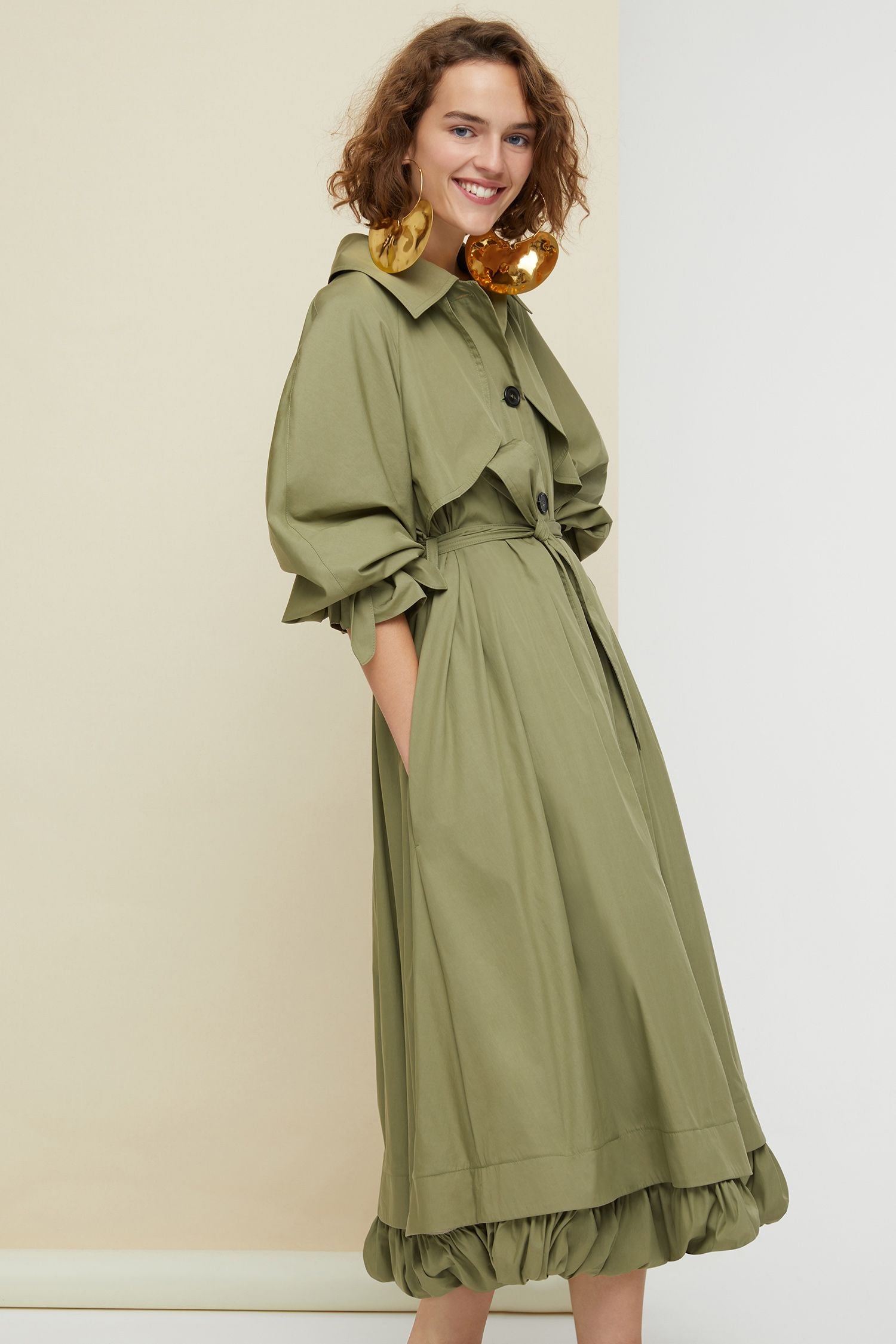 Trench en gabardine à doublure apparente amovible - Kaki