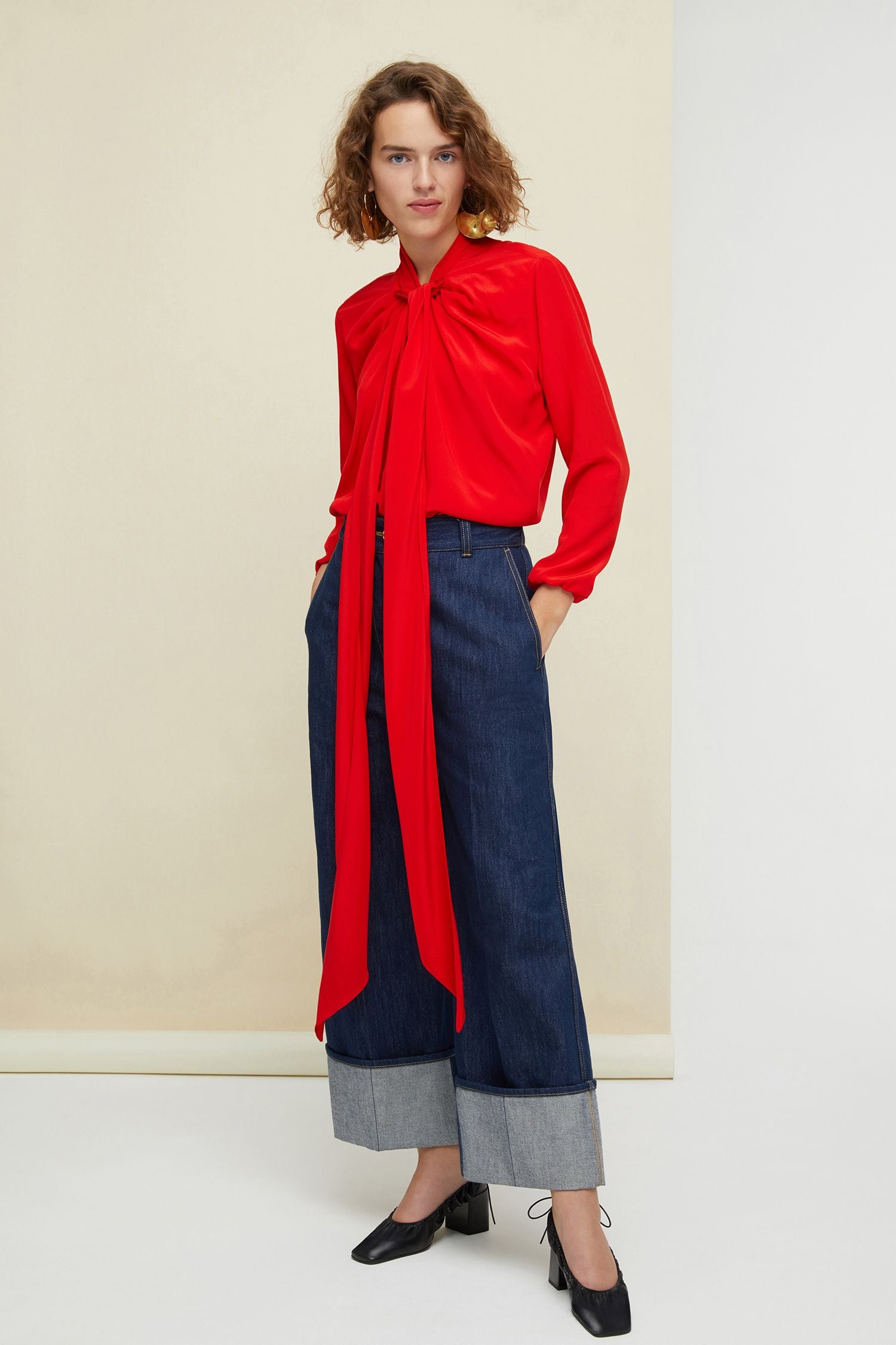 Blouson en soie à lavallière - Rouge