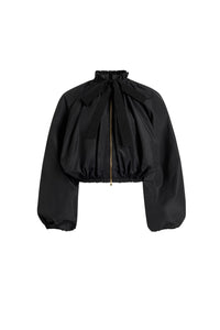 Blouson court ample en satin - Noir