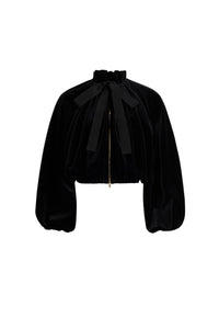 Blouson court ample en velours de coton - Noir