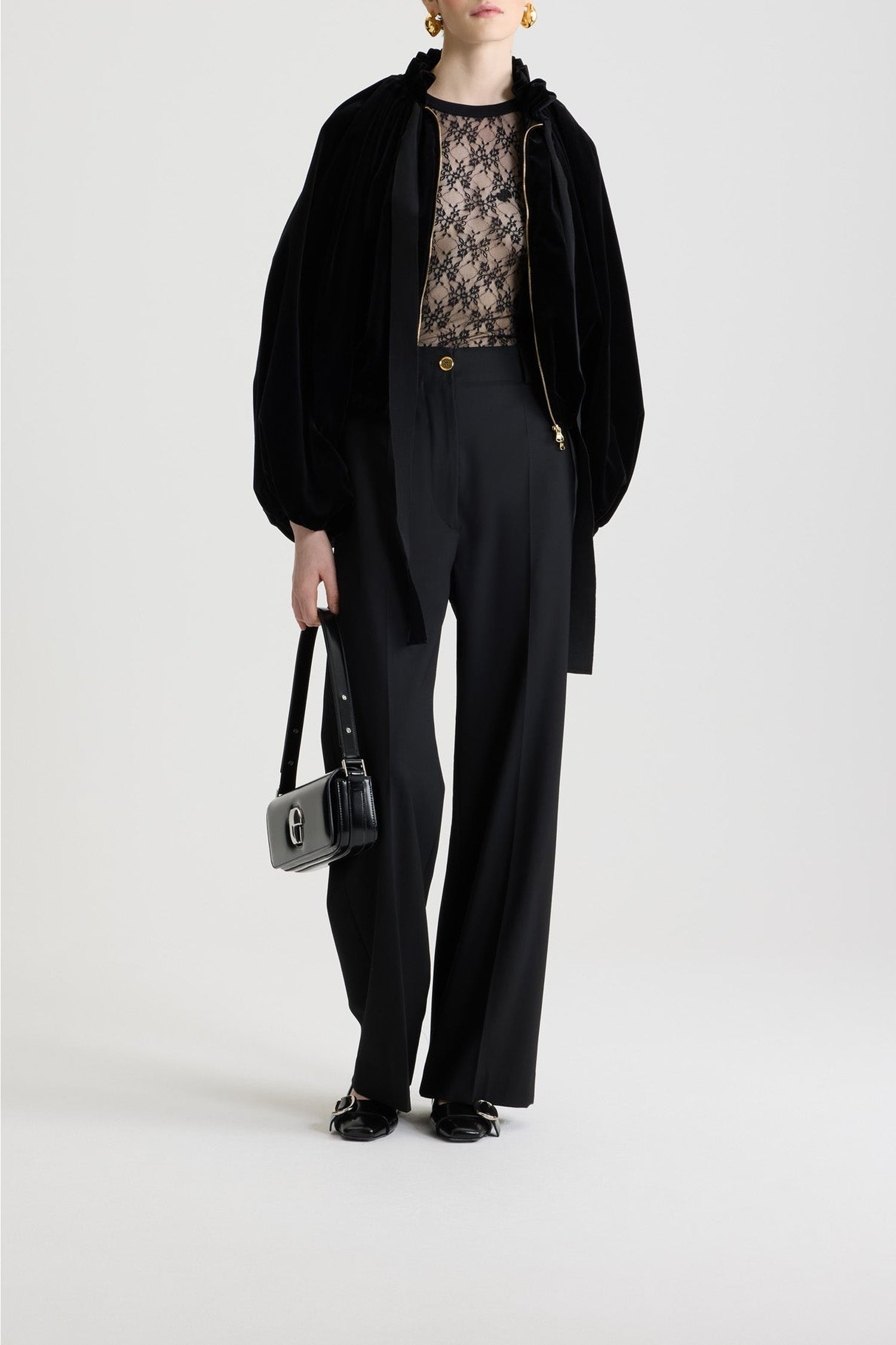 Blouson court ample en velours de coton - Noir