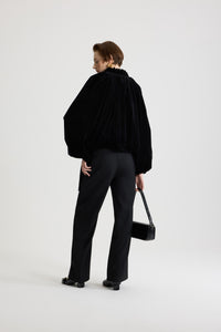 Blouson court ample en velours de coton - Noir