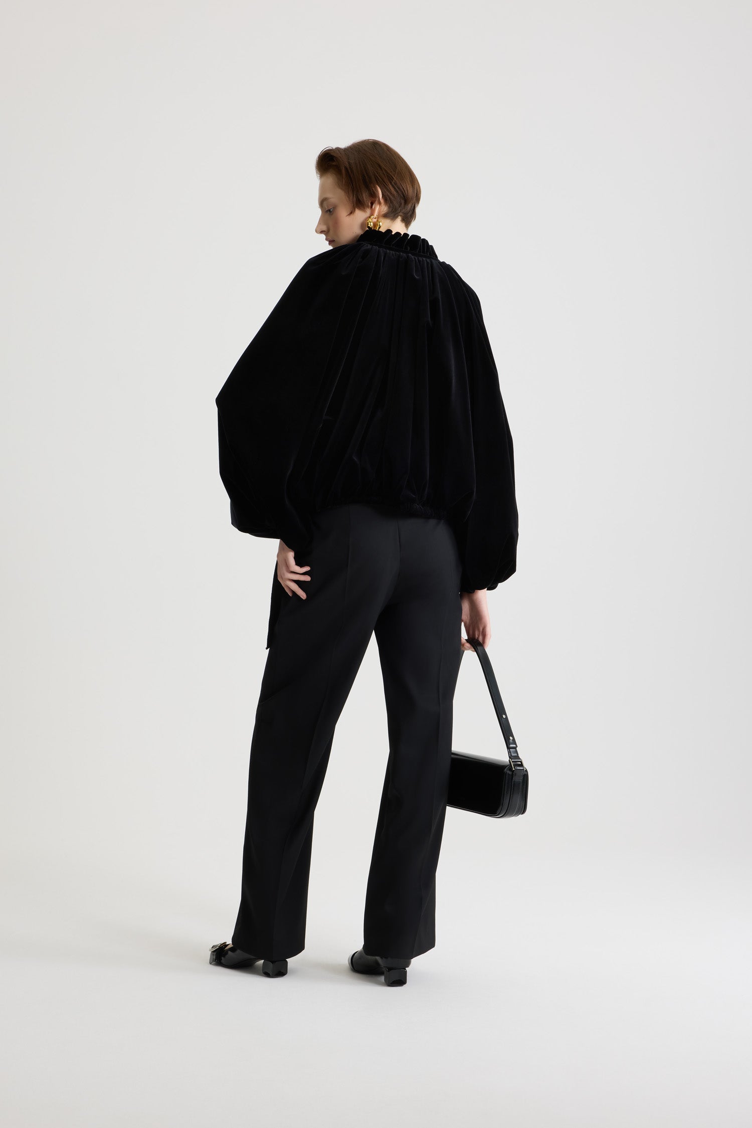 Blouson court ample en velours de coton - Noir