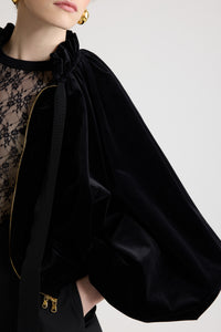 Blouson court ample en velours de coton - Noir