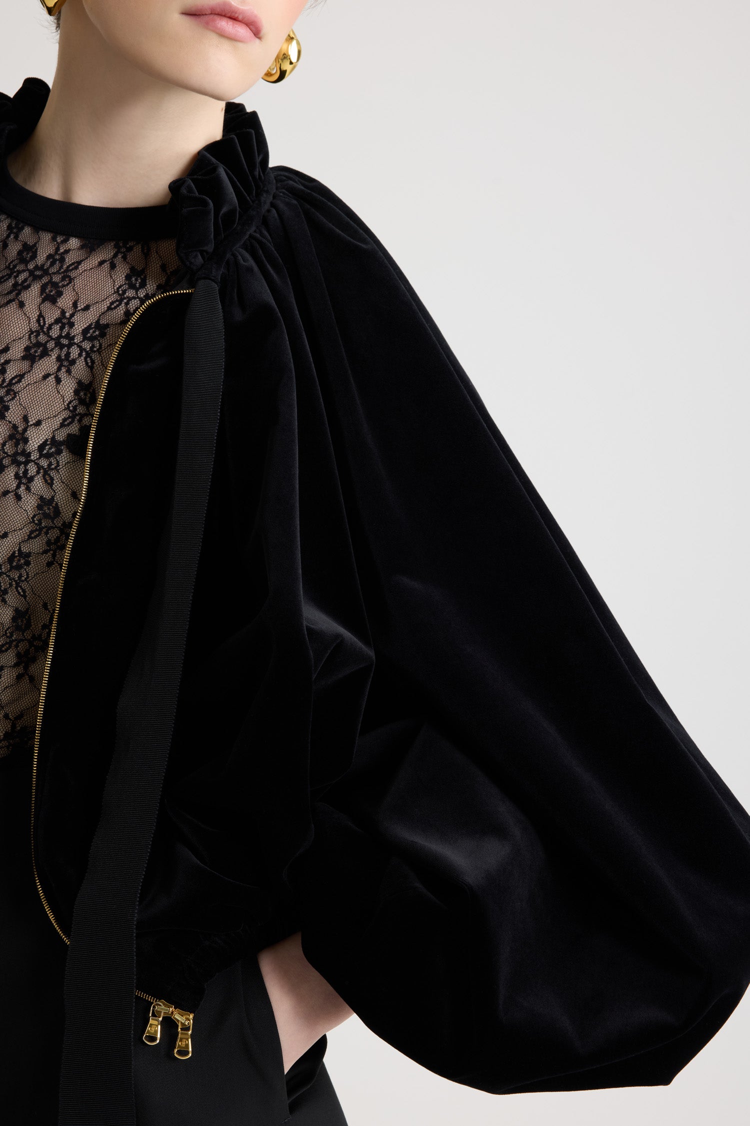 Blouson court ample en velours de coton - Noir