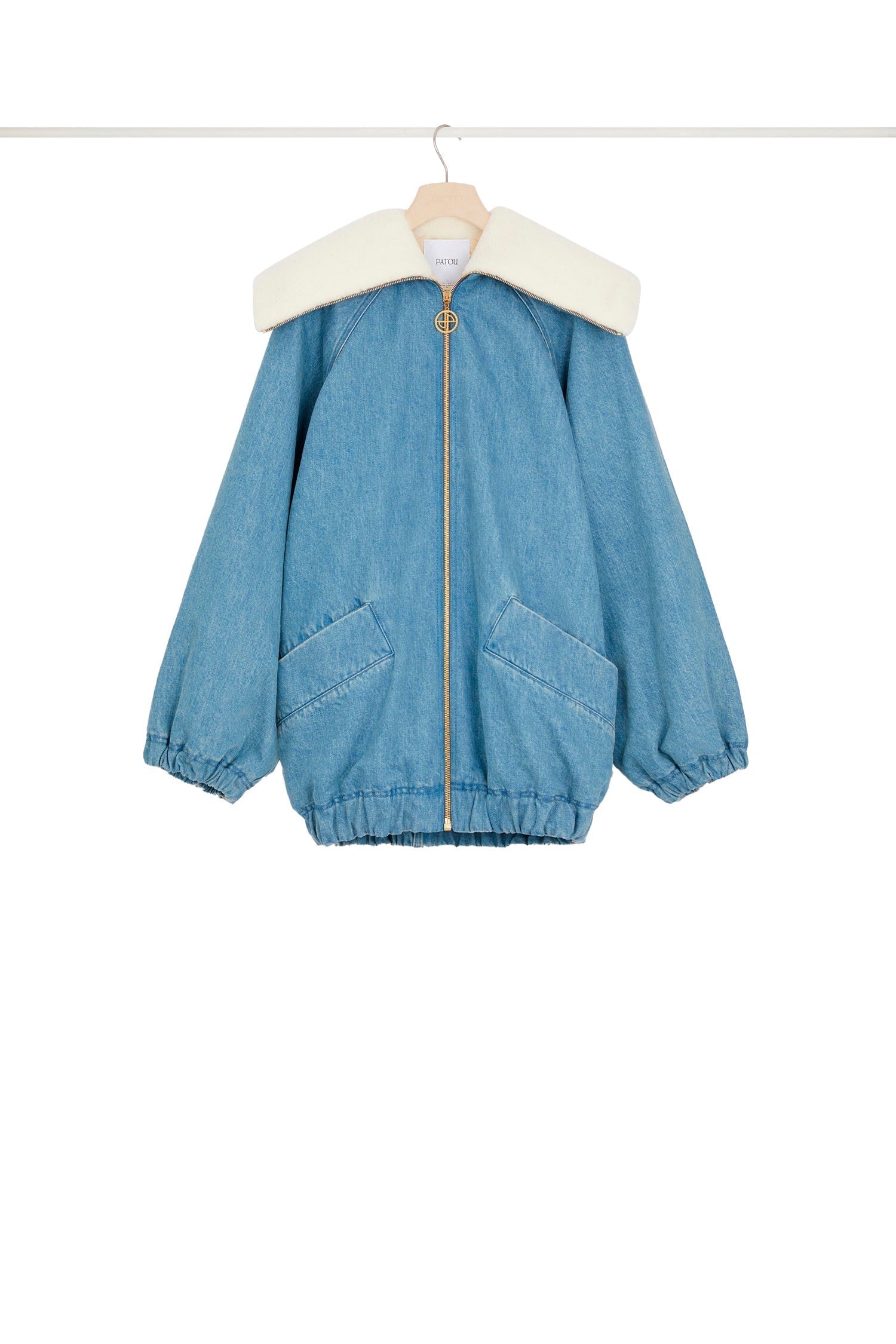 Veste oversize en denim bio et faux shearling - Bleu Glacier
