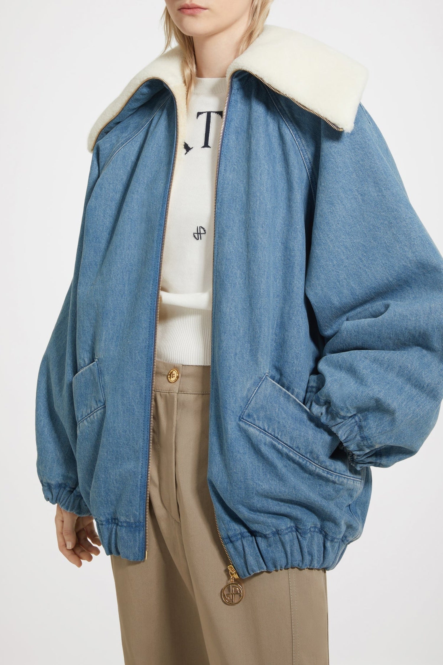 Veste oversize en denim bio et faux shearling
