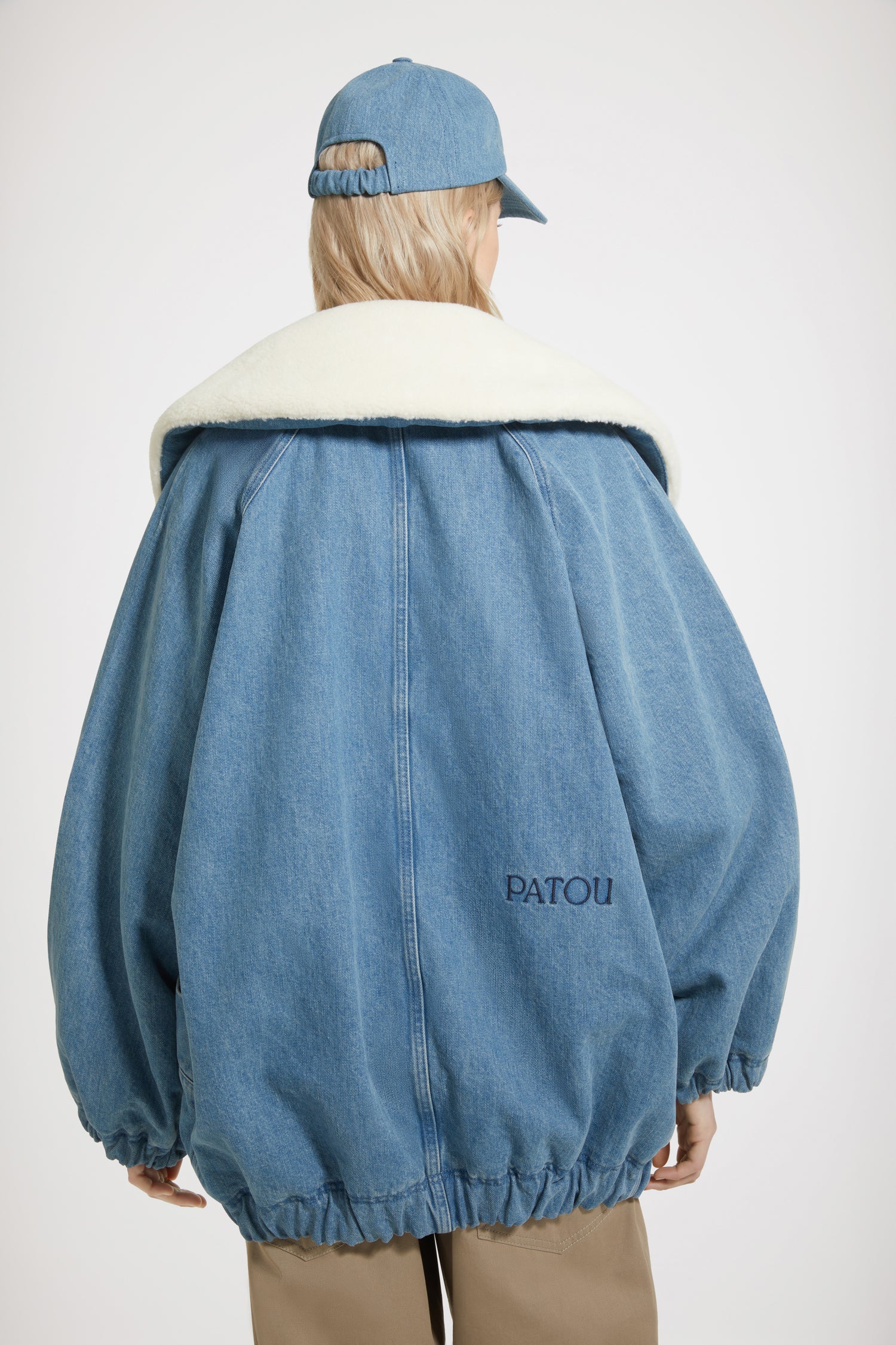 Veste oversize en denim bio et faux shearling - Bleu Glacier