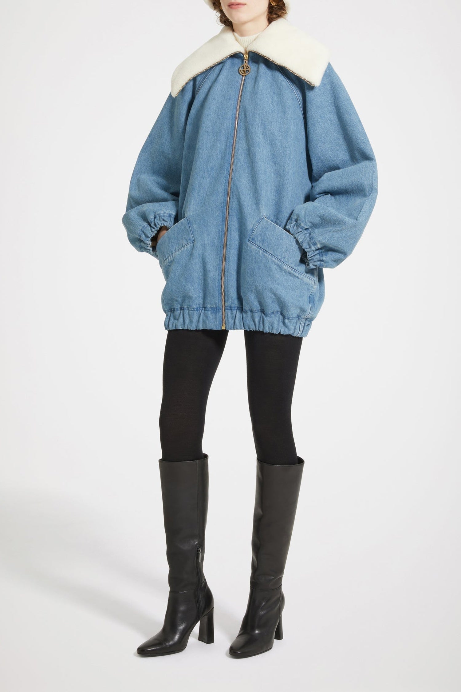 Veste oversize en denim bio et faux shearling