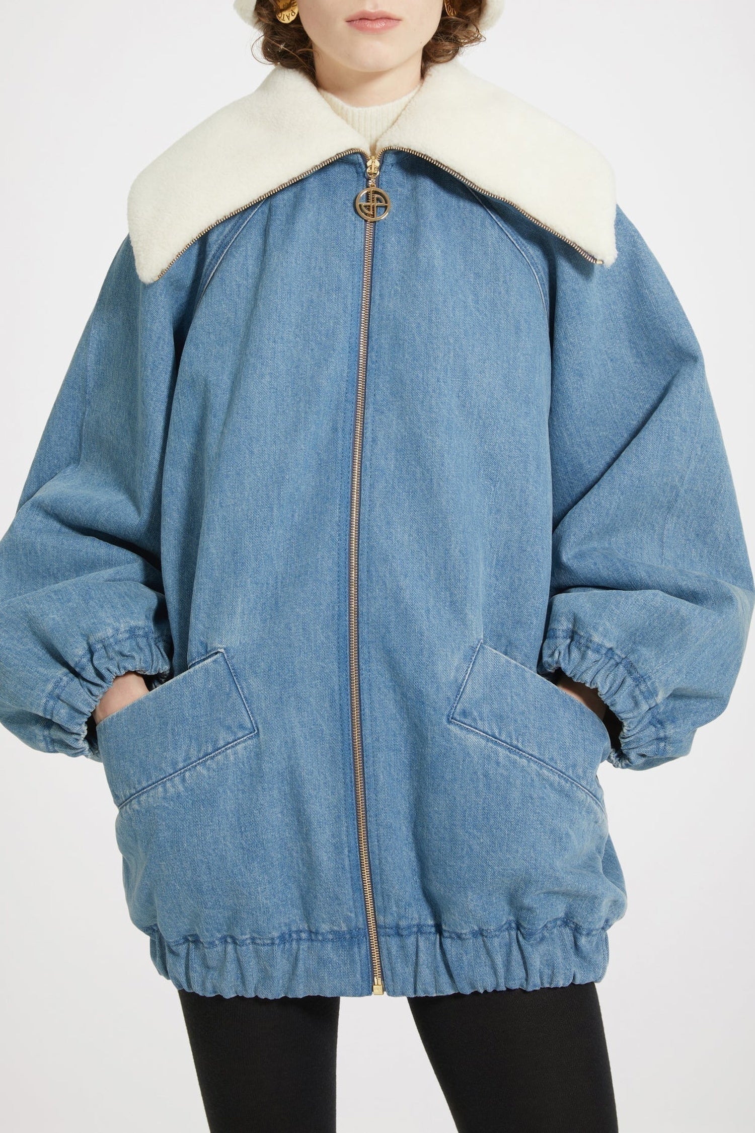 Veste oversize en denim bio et faux shearling
