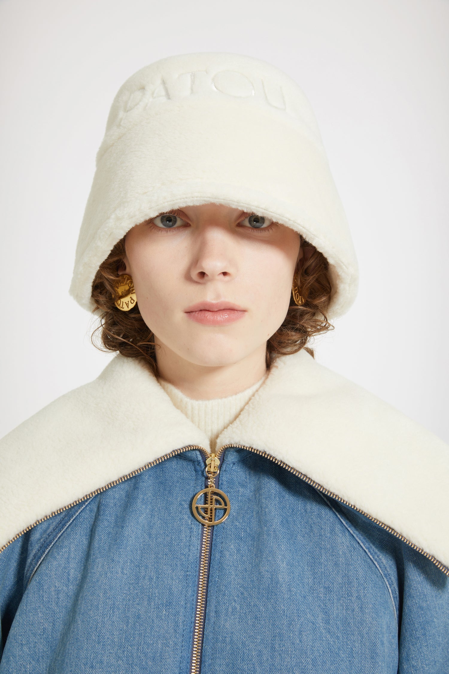 Veste oversize en denim bio et faux shearling - Bleu Glacier