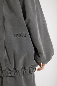 Veste oversize en denim bio et faux shearling - Gris Anthracite